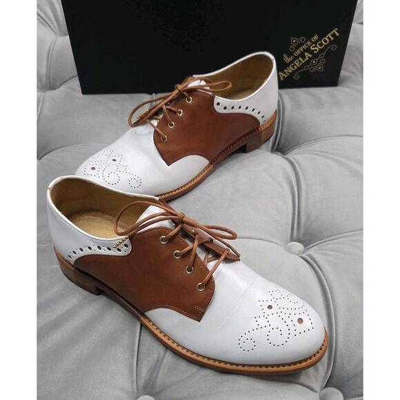 The Office of Angela Scott Shoes - The Office of Angela Scott Ms. Presley White Oxfords Leather Womens Shoes 39 9
